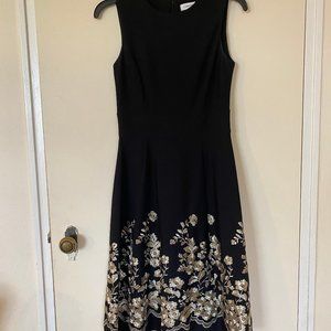 Calvin Klein Black and Gold Floral Embroidered Dress